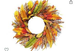 lot 9047 image: Pinkpum 21 Inch Fall Wreath for Front Door Autumn Door Decor with Wheat,Berrry,Fall Harvest Wreath for Home,Hallowen,Thanksgiving Day,Outdoor,Wedding