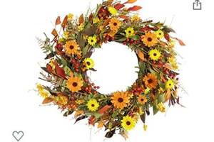 lot 9048 image: Pinkpum Fall Wreaths for Front Door, 24 Artificial Autumn Wreath with Daisies, Autumn Foliage and Berries, Large Wreath for Halloween,Indoor&Outdoor,Thanksgiving Day Decor