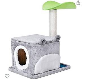 lot 9052 image: 2021 Cat Tree with Scratch Post for Cats and Kittens, Cute Totoro Design with Cat House and Leaf Cat Perch