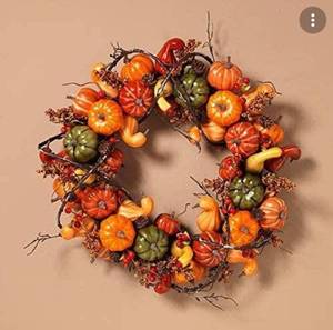 lot 9056 image: 21� D Harvest Pumpkin Wreath w Berry Accent (2492700)