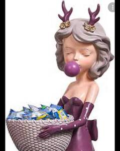 lot 9062 image: Home Decor Statue Figurines for Living Room, Modern Decorative Cute Human Statues, Collectible Sculptures with Storage Basket for Home Accents Decor, Bedroom Office Art Decoration (Purple, 11.5 Inch)