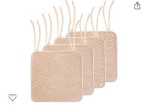 lot 9068 image: homing Chair Cushion with Ties - Non Slip Memory Foam Dining Seat Pads with Moroccan Pattern Covers, Easy to Care, 16� x 16�, 4 Pack, Beige
