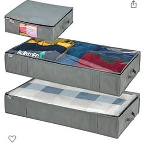lot 9072 image: Underbed Storage Bag Organizer 3 Pack Large Capacity Storage Container with Strong Reinforced Handles, Store Blankets, Clear Window, Seasonal Clothing Comforters, Linen, Bedding - Grey