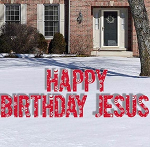 lot 9073 image: VictoryStore Yard Sign Outdoor Lawn Decorations Red Snowflake Happy Birthday Jesus Yard Sign Letters, Includes 2 Stakes Per Letter