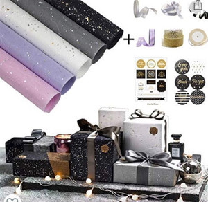 lot 9074 image: veeyidd 15 Sheet Gift Wrapping Paper (23.6 inch X 23.6 inch) with Ribbon & Decor Gold Print for Christmas, Birthday, Wedding, Holiday, Valentines Day