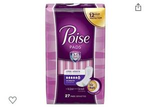 lot 9076 image: Poise Incontinence Pads for Women, Ultimate Absorbency, Long, Original Design, 108 Count (4 Packs of 27)
