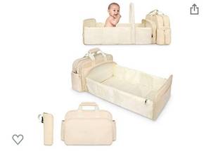 lot 9079 image: 5 in 1 Diaper Bag Backpack with Changing Station � Portable Crib with Insulated Bottle Bag � Foldable Baby Bed � Fold Out Baby Bassinet � Travel Baby Bag � Large Expandable Changing Pad