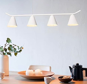 lot 9080 image: Aipatal White Minimal Pendant Lighting Fixture for Kitchen Island Modern Linear Dining Room Chandeliers Hanging 4 Lights E26 Adjustable Rods, 43in65in