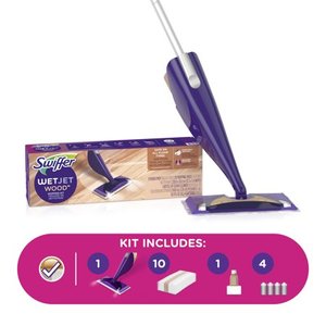 lot 9155 image: Swiffer WetJet Wood Mop Starter Kit (1 Mop, 10 Pads, 1 Liquid Solution)