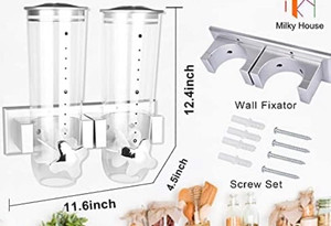 lot 9161 image: Food Dispensers 2 Lot Wall Mount Double Dry Cereal Dispenser, Convenient Storage