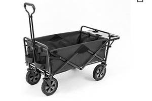 lot 9165 image: Mac Sports Collapsible Outdoor Utility Wagon with Folding Table and Drink Holders, Gray