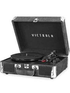 lot 17001 image: Victrola Vintage 3-Speed Bluetooth Portable Suitcase Record Player with Built-in Speakers  Upgraded Turntable Audio Sound Includes Extra Stylus  Gray, 1SFA (VSC-550BT-GRY)