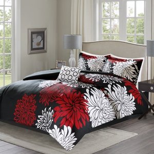 lot 17005 image: Comfort Spaces Enya 5 Piece Floral Printed Comforter Set, Queen, RedBlack,
