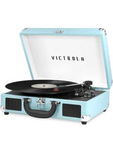 lot 17027 image: Victrola Vintage 3-Speed Bluetooth Portable Suitcase Record Player with Built-in Speakers  Upgraded Turntable Audio Sound Includes Extra Stylus  Turquoise, Model Number VSC-550BT