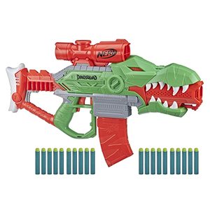 lot 17036 image: NERF NERF DinoSquad Rex-Rampage Motorized Dart Blaster, 10-Dart Clip, 20 Official Darts, 10-Dart Storage- T-Rex Dinosaur Design