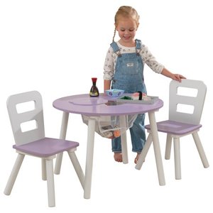 lot 17071 image: KidKraft Round Storage Table & 2 Chair Set - Lavender