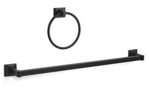 lot 2084 image: Eclipse Series 4 Piece Black Bathroom Hardware Set - Two Towel Rods (24&18), Hand Towel Ring, and Double Wall Hook