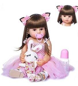 lot 2095 image: Pinky Realistic 22inch 55cm Bebe Doll Reborn Toddler Girl Doll Lifelike Baby Doll Hand Detailed Painting Anatomically Correct Doll Toy