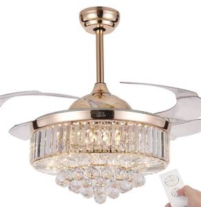 lot 2110 image: NUTCRUST Retractable Crystal Ceiling Fan, 3 Light Change LED Silent Fan Chandelier with Remote Control, Modern Invisible Ceiling Fan with Light 36W 42 Inch (Rose Gold, Modern)