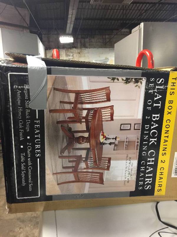 lot 8811 image: SET OF 2 SLATE BACK CHAIRS HONEY OAK