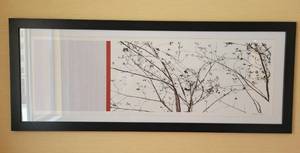 lot 33 image: LARGE Trees Themed Janet Van Arsdale Framed Artwork and a Simple Red Curved Home Decor Accent Piece
