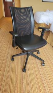 lot 94 image: Framed Bamboo Print by Janet Van Arsdale  Black Desk Chair W a Mesh Back