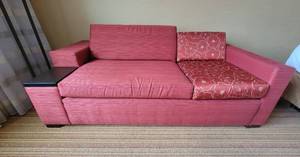 lot 2 image: Soft Red Carsons Hospitality Pull-Out Couch W a Floral Touch