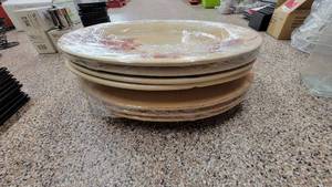 lot 4651 image: (4) Autumn Themed Platters and (3) Pier 1 Toscano Gold Platters