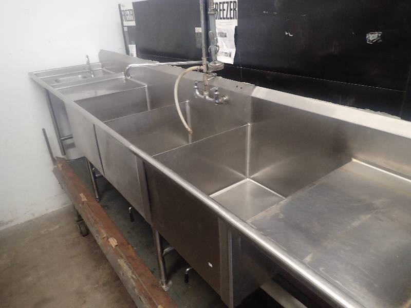 lot 144 image: Large 3-Bay Sink with Handsink and Drainboards