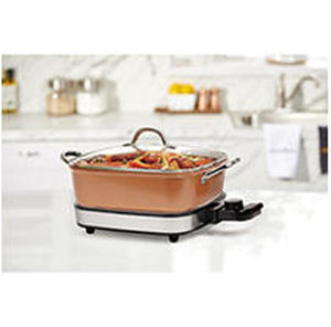 lot 3 image: Copper Chef 12 Removable 2-Piece Electric Skillet Use as a Skillet, Buffet Server and in The Oven