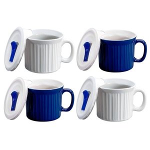 lot 19 image: CorningWare Pop-Ins with Vented Lid, French White & Blueberry 20oz (Set of 4)