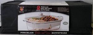 lot 30 image: Philippe Richard 2 Quart Divided Porcelain Bake & Serve Buffet Ware Wcase -
