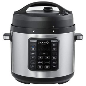 lot 38 image: Crock-Pot Multi Function 6 Qt Capacity Express Home Food Cooker, Stainless Steel, Recipe Book Included