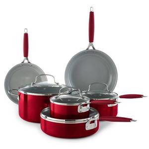 lot 44 image: Food Network 10-pc. Ceramic Cookware Set, Red, 10PC