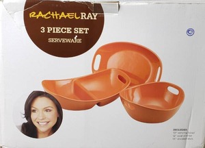 lot 52 image: Rachael Ray 3 Piece Serveware, Includes 10 Serving Bowl, 12 Oval Platter & 14 Divided Dish