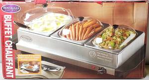 lot 55 image: Living by Nostalgia Mini 3-Station Buffet Server with Warming Tray, BCD332