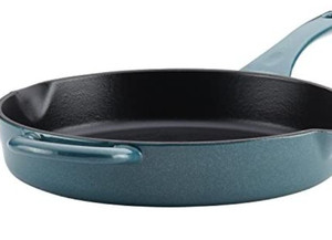 lot 49288 image: Ayesha Curry Enameled Cast Iron SkilletFry Pan with Pour Spouts, 10 Inch,