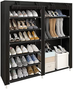 lot 49303 image: UDEAR Shoe Rack Portable Free Standing Shoe Organizer, 27 Pairs Portable Double Row,Place Shoes,Boots,Shoe Boxs,with Dustproof Cover,Black