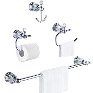 lot 49367 image: WEIKO Crystal Bathroom Hardware, Chrome Bathroom Accessories Set Includes 24 inch Towel Bar Toilet Paper Holder Towel Ring and Robe Hook
