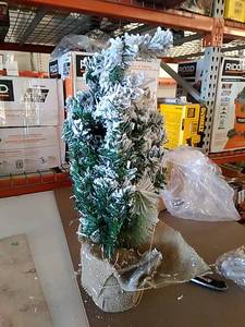 lot 49398 image: Northlight 24 Flocked Pine Artificial Christmas Tree in Burlap Base  BATTERY RAN LIGHTS