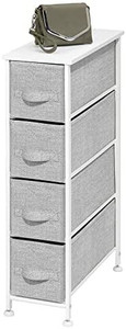 lot 49405 image: mDesign Modern 4 Drawer Tall Storage Tower Organizer Nightstand, SideEnd Table Narrow Wardrobe Accessory Cabinet, for Bathroom, Closet, Living Room, Small Space Decor - GrayWhite