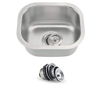 lot 49420 image: ORLANDO 15 x 13 inch Undermount Single Bowl 304 Stainless Steel 18 Gauge Kitchen Bar Prep Sink With Strainer
