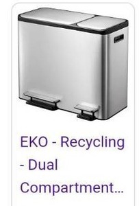 lot 49449 image: EKO Dual Compartment Stainless Steel Recycle Step Trash Can, 30L  15L