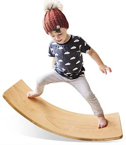 lot 49451 image: Wooden Wobble Balance Board Waldorf Toys Balance Board Kid Yoga Board Curvy Board - Wooden Rocker Board 35 Inch
