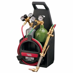 lot 101 image: Lincoln Electric Port-A-Torch Kit with Oxygen and Acetylene Tanks and 316 in. x 12 ft. Hose, for Cutting Welding and Brazing