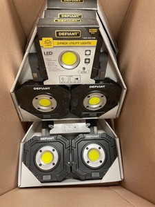 lot 209 image: Defiant 600 Lumens Compact Utility Lights with Magnetic Hook (3-Pack), black, 6 count for a total of 18 lights