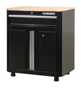 lot 213 image: Husky Ready-to-Assemble 24-Gauge Steel 1-Drawer 2-Door Garage Base Cabinet in Black (28 in. W x 33 in. H x 18 in. D)