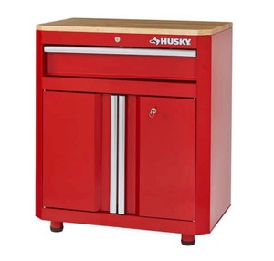 lot 214 image: Husky Ready-to-Assemble 24-Gauge Steel 1-Drawer 2-Door Garage Base Cabinet in Red (28 in. W x 33 in. H x 18 in. D)