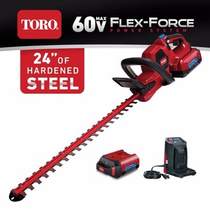 lot 281 image: Toro Flex-Force 24 in. 60-Volt Max Lithium-Ion Cordless Hedge Trimmer - 2.5 Ah Battery and Charger Included