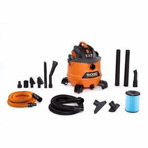 lot 282 image: RIDGID 14 Gal. 6.0-Peak HP NXT WetDry Shop Vacuum with Fine Dust Filter, Hose, Accessories and Premium Car Cleaning Kit, OrangesPeaches
